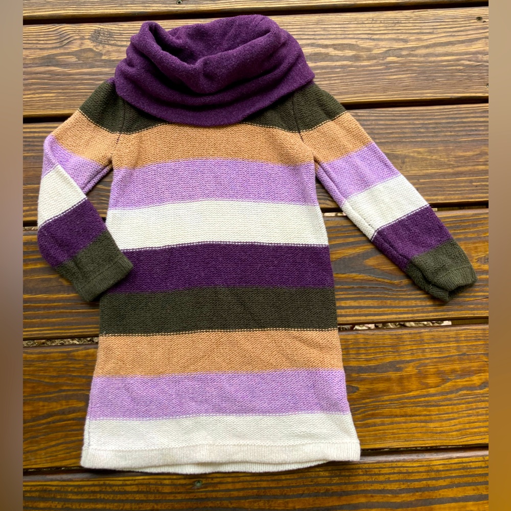 Joe Fresh 3T girls purple/tan/cream stripped cowl neck sweater dress.